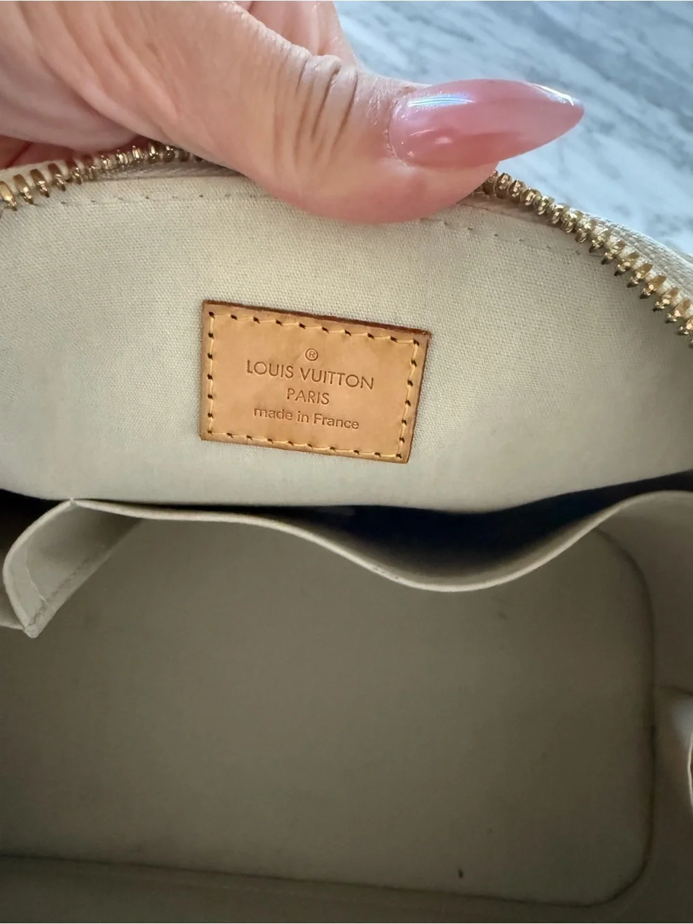 Louis Vuitton Alma Monogram Vernis Ivory Cream Patent Leather